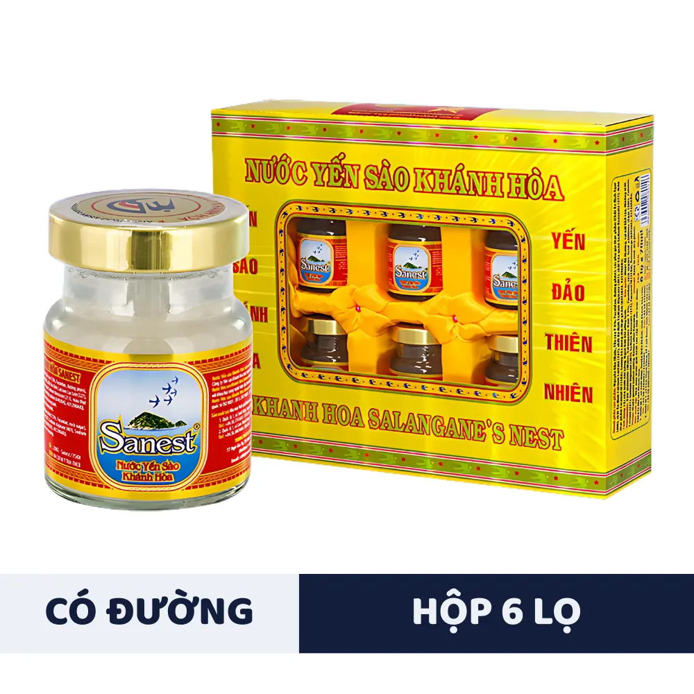 Hộp 6 lọ nước yến sào Khánh Hòa Sanest có đường 70ml