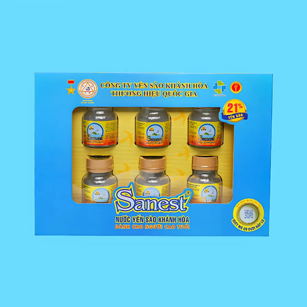 Hộp 6 lọ nước yến sào Khánh Hòa Sanest dành cho người cao tuổi có đường 70ml