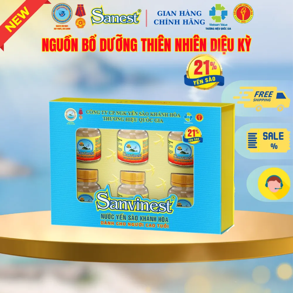 Hộp 6 lọ nước yến sào Khánh Hòa Sanest dành cho người cao tuổi có đường 70ml