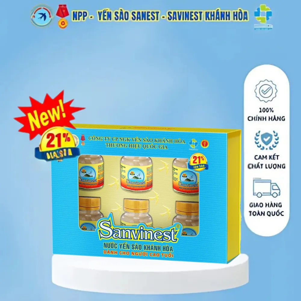 Hộp 6 lọ nước yến sào Khánh Hòa Sanest dành cho người cao tuổi có đường 70ml