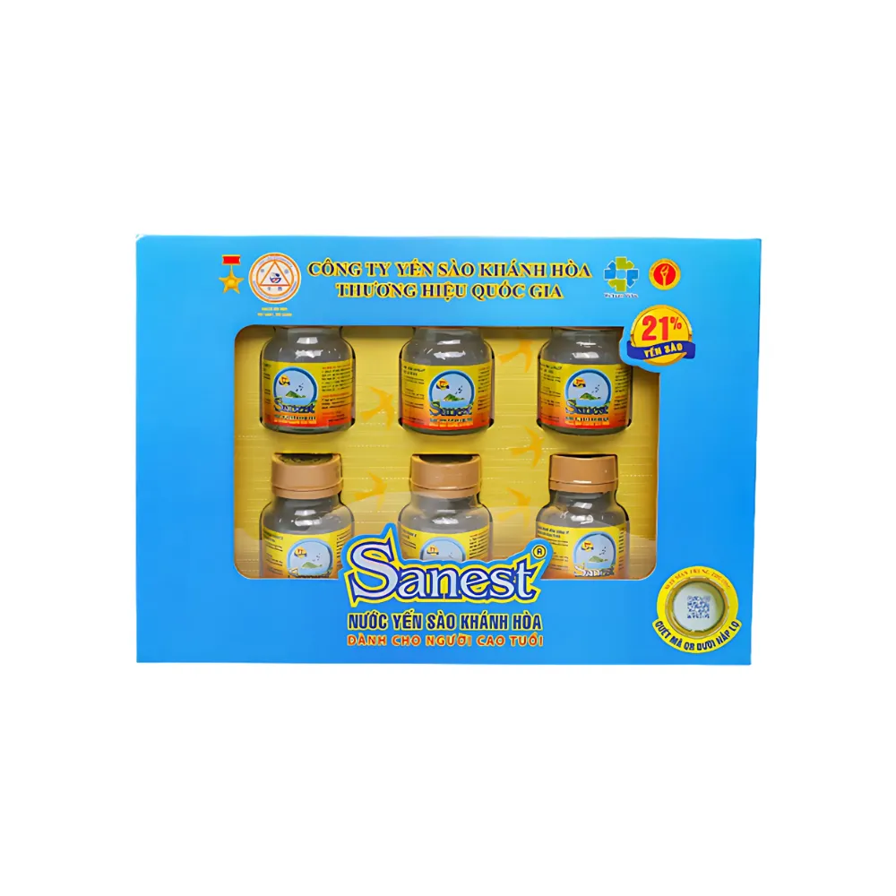 Hộp 6 lọ nước yến sào Khánh Hòa Sanest dành cho người cao tuổi không đường 70ml