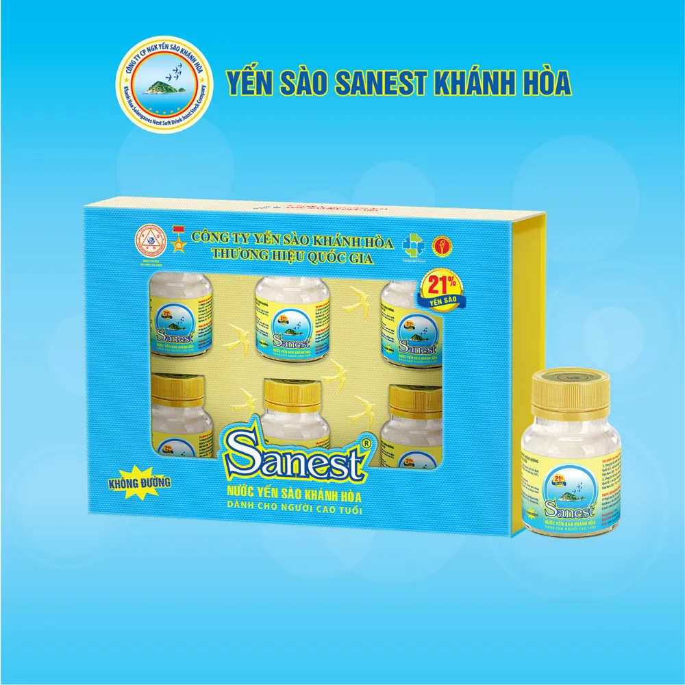 Hộp 6 lọ nước yến sào Khánh Hòa Sanest dành cho người cao tuổi không đường 70ml
