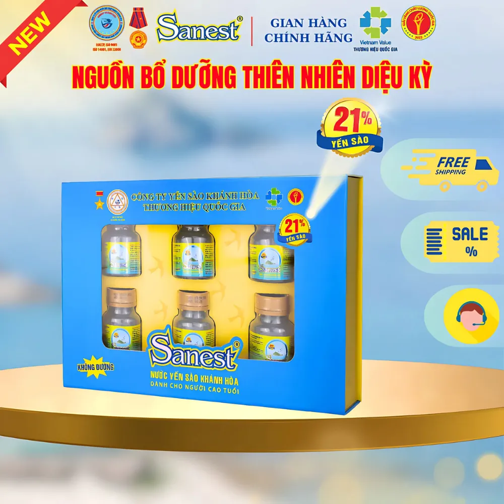 Hộp 6 lọ nước yến sào Khánh Hòa Sanest dành cho người cao tuổi không đường 70ml