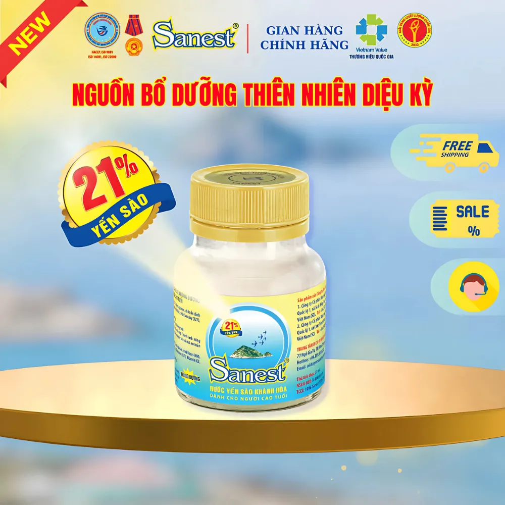 Hộp 6 lọ nước yến sào Khánh Hòa Sanest dành cho người cao tuổi không đường 70ml