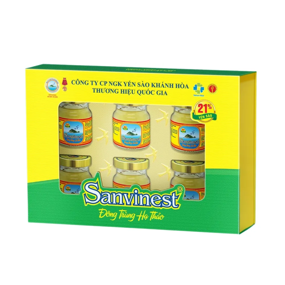 Hộp 6 lọ nước yến sào Khánh Hòa Sanest đông trùng hạ thảo có đường 70ml