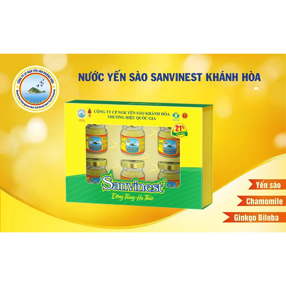 Hộp 6 lọ nước yến sào Khánh Hòa Sanest đông trùng hạ thảo có đường 70ml