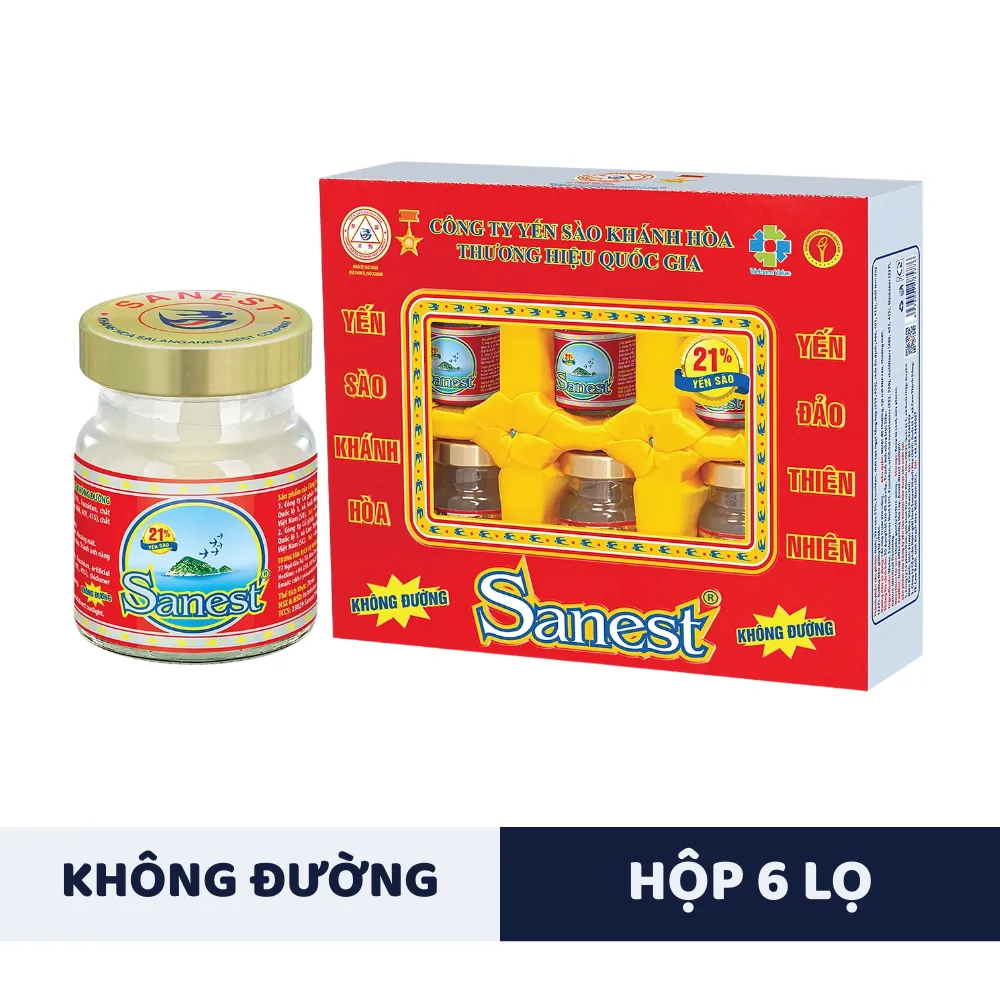 Hộp 6 lọ nước yến sào Khánh Hòa Sanest không đường 70ml