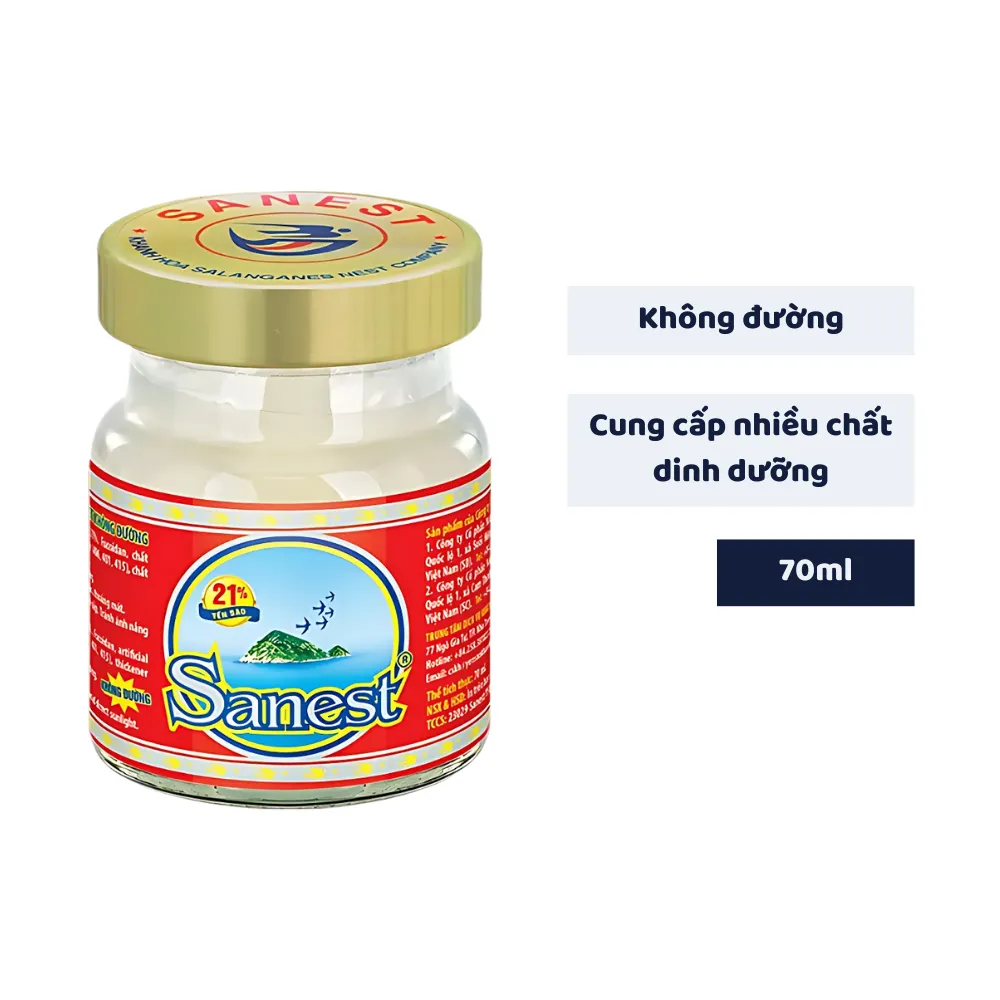 Hộp 6 lọ nước yến sào Khánh Hòa Sanest không đường 70ml