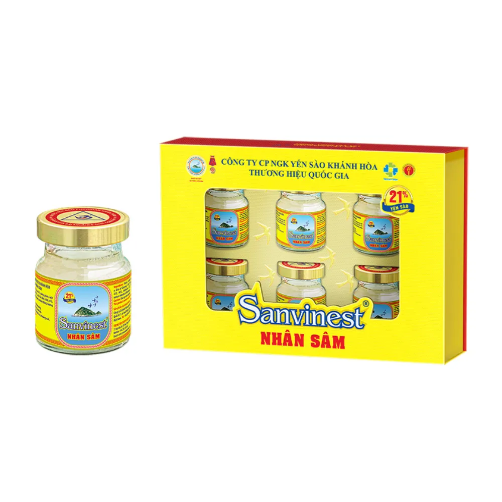 Hộp 6 lọ nước yến sào Khánh Hòa Sanest nhân sâm có đường 70ml