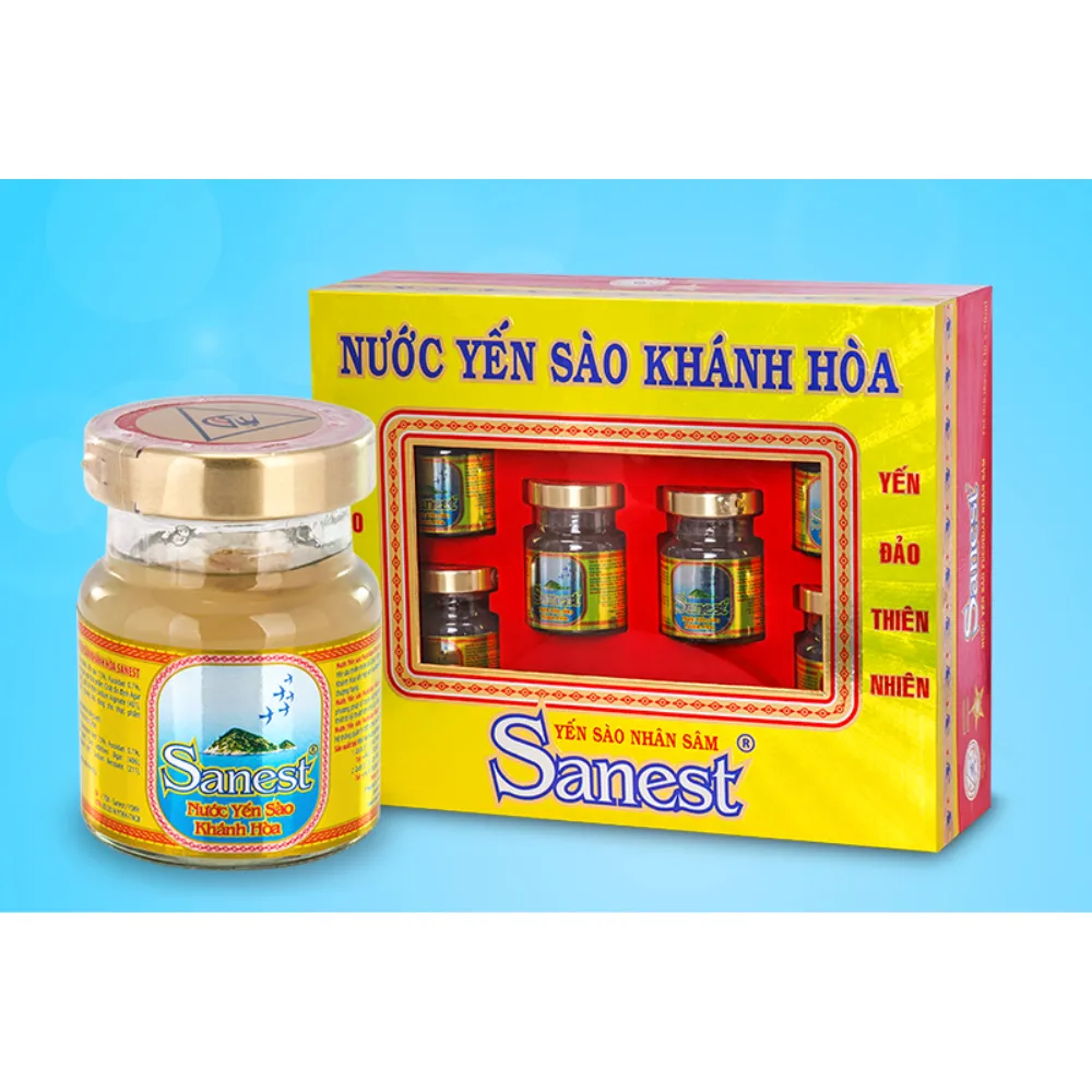 Hộp 6 lọ nước yến sào Khánh Hòa Sanest nhân sâm có đường 70ml
