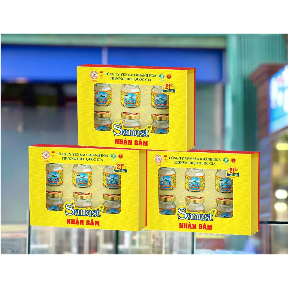 Hộp 6 lọ nước yến sào Khánh Hòa Sanest nhân sâm có đường 70ml