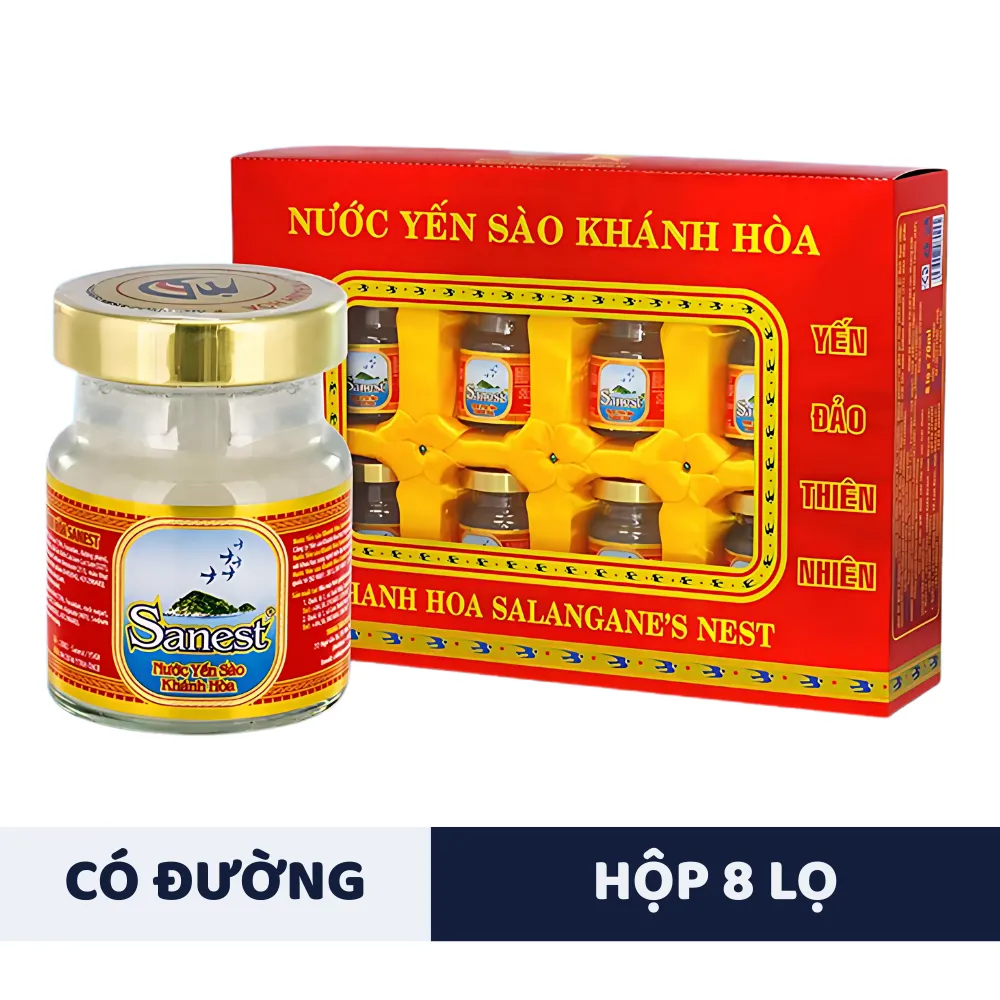 Hộp 8 lọ nước yến sào Khánh Hòa Sanest có đường 70ml