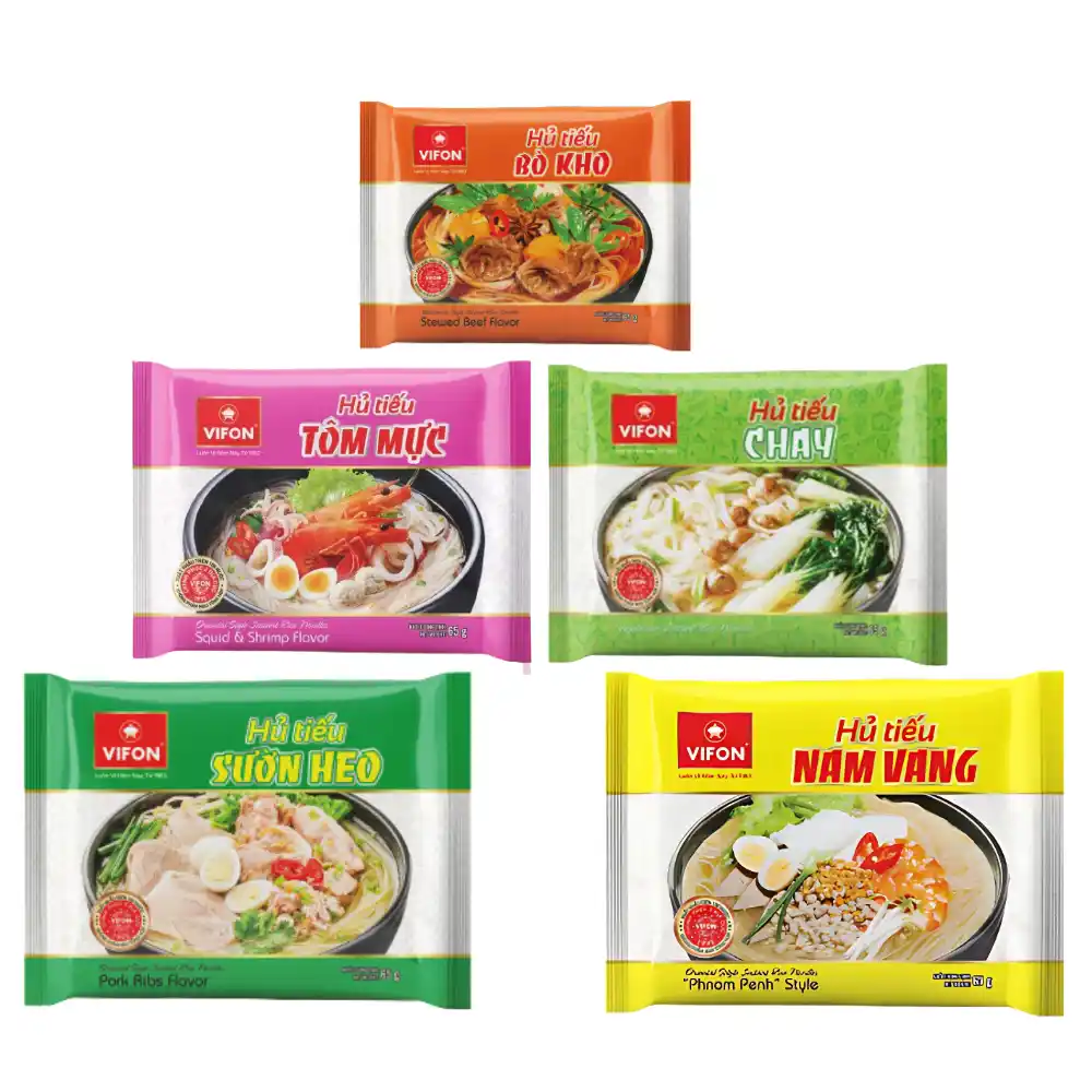 Hủ tiếu Vifon vị bò kho/tôm mực/sườn heo/nam vang/chay gói 65g