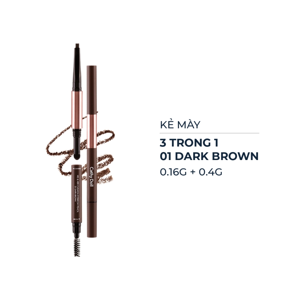 Kẻ mày Cathy Doll 3 trong 1 - #01 Dark Brown/#02 Medium Brown/#03 Ash Brown/#04 Gray Brown 0.16g + 0.4g
