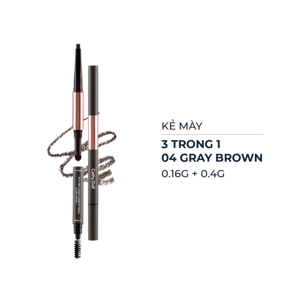 Kẻ mày Cathy Doll 3 trong 1 - #01 Dark Brown/#02 Medium Brown/#03 Ash Brown/#04 Gray Brown 0.16g + 0.4g
