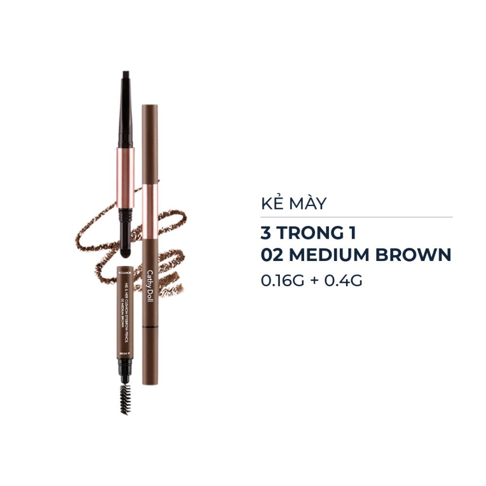 Kẻ mày Cathy Doll 3 trong 1 - #01 Dark Brown/#02 Medium Brown/#03 Ash Brown/#04 Gray Brown 0.16g + 0.4g