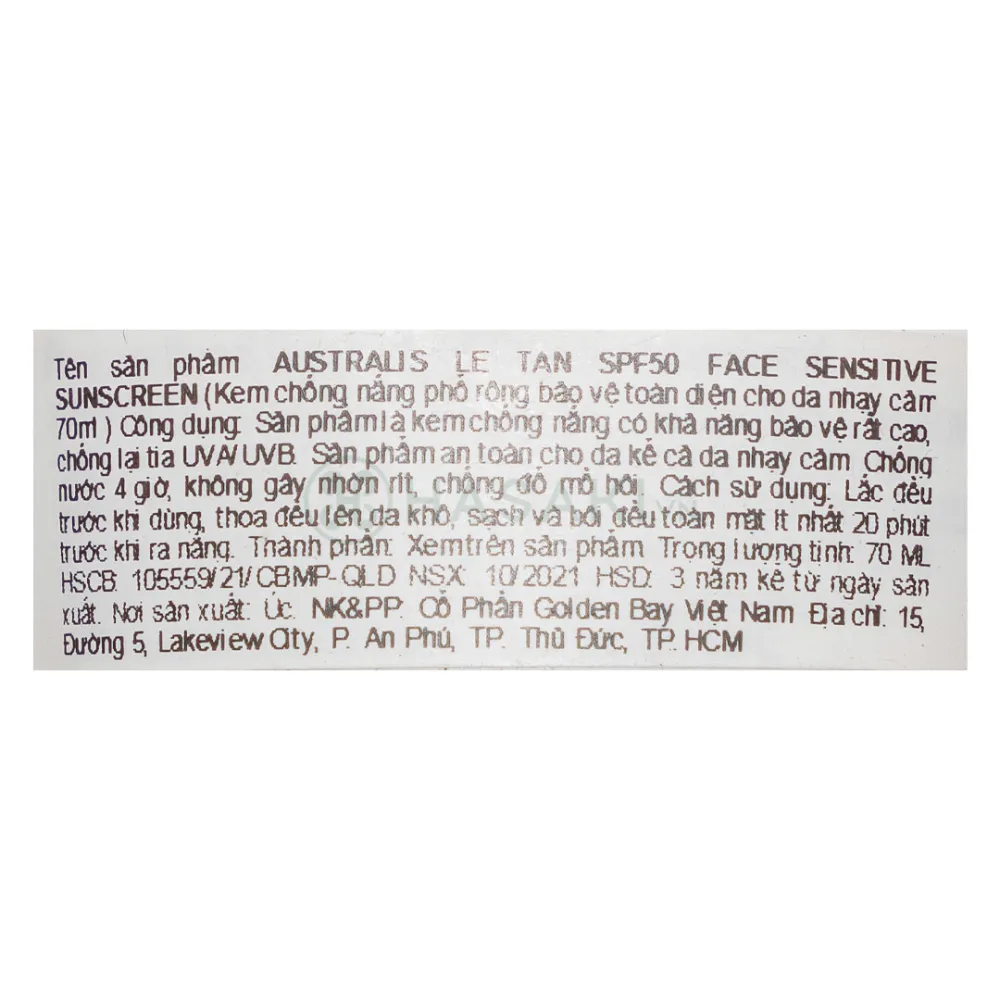 Kem chống nắng Australis Le Tan SPF50 70ml
