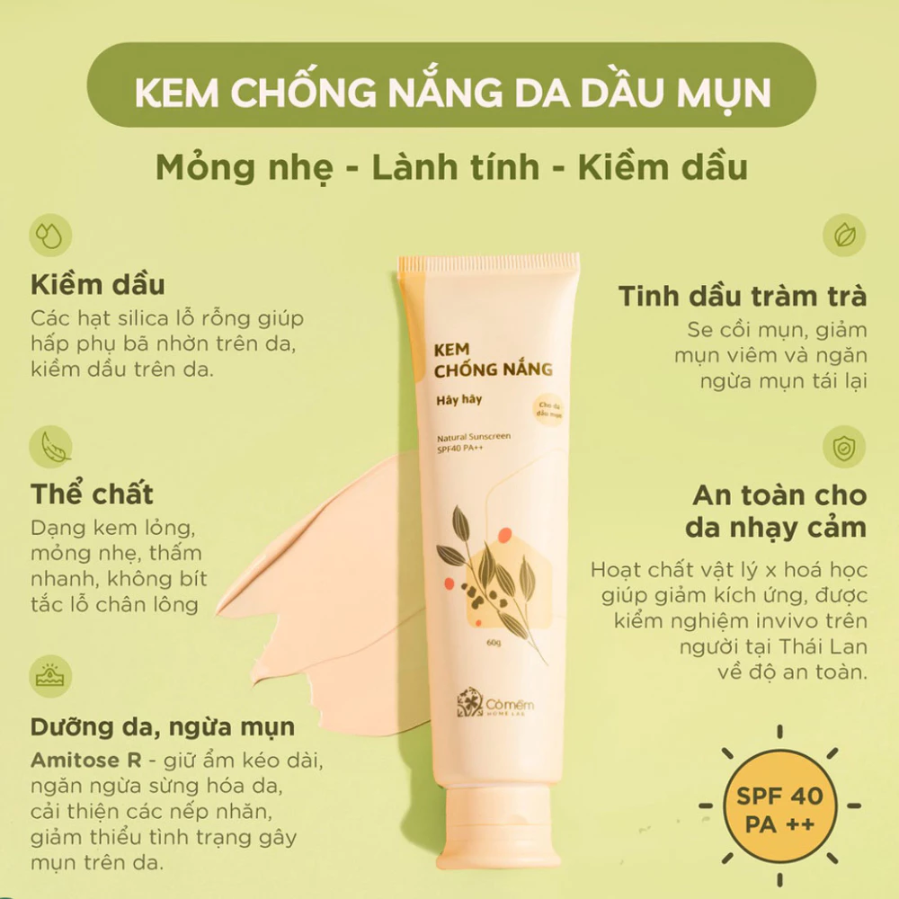Kem chống nắng Hây Hây Cỏ Mềm cho da dầu mụn/da thường 60g