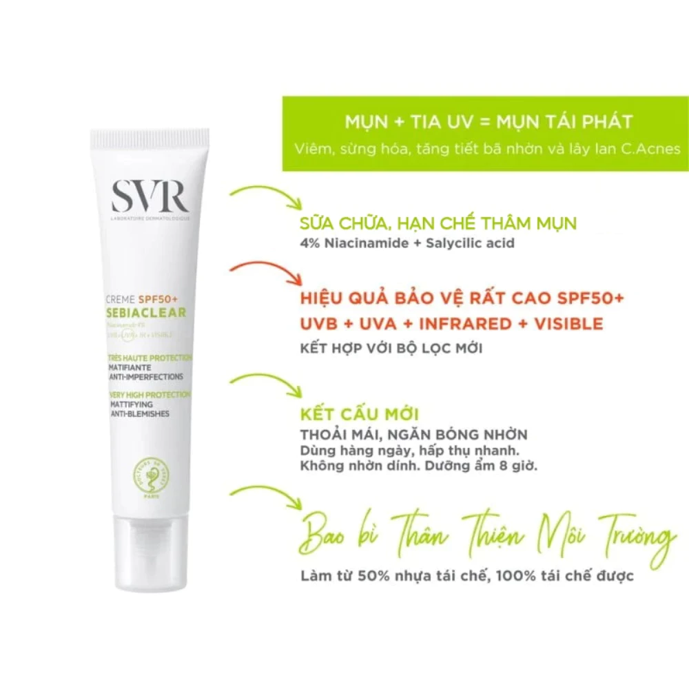 Kem chống nắng SVR làm giảm mụn SPF50+ 40ml