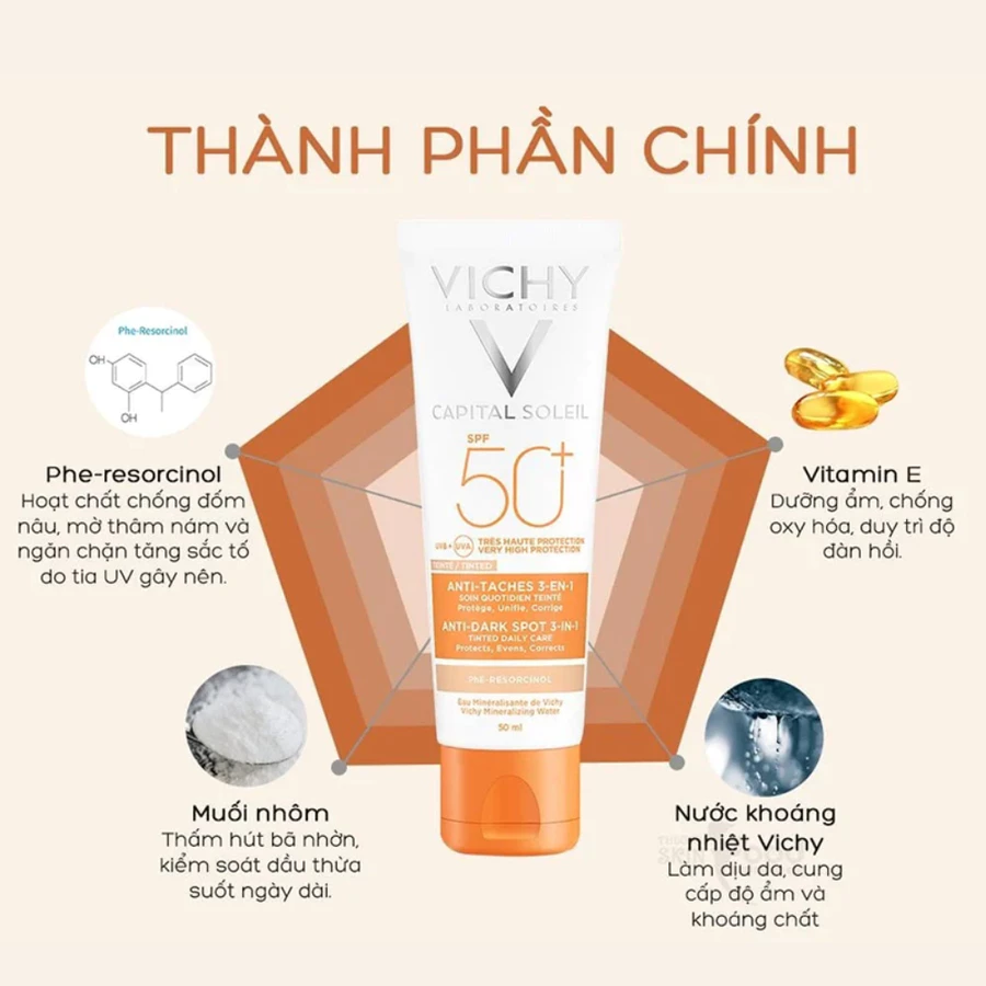 Kem chống nắng Vichy thoáng mịn ngăn sạm da có màu 50ml