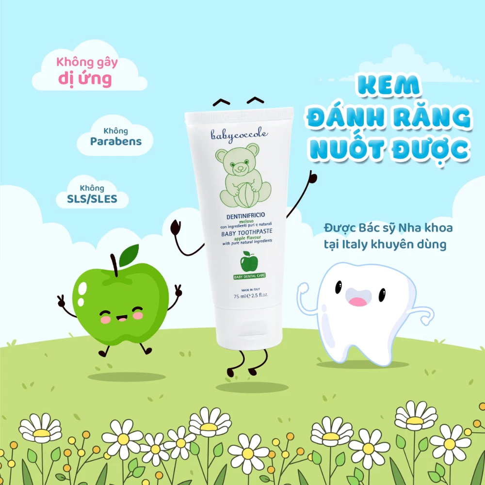 Kem đánh răng Babycoccole hương táo/hương dâu/hương chuối 75ml dành cho bé trên 12 tháng tuổi