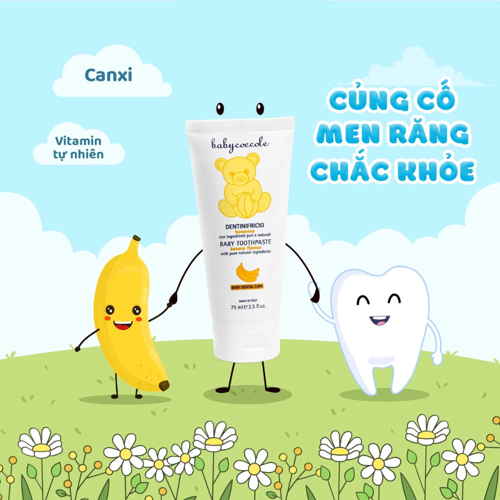 Kem đánh răng Babycoccole hương táo/hương dâu/hương chuối 75ml dành cho bé trên 12 tháng tuổi