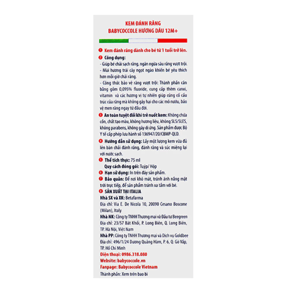 Kem đánh răng Babycoccole hương táo/hương dâu/hương chuối 75ml dành cho bé trên 12 tháng tuổi