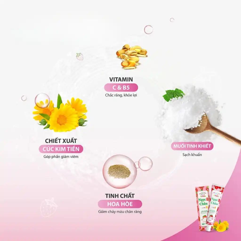 Kem đánh răng dược liệu Ngọc Châu trẻ em hương dâu/chuối (2 - 6 tuổi) tuýp 50g/(trên 6 tuổi) 70g