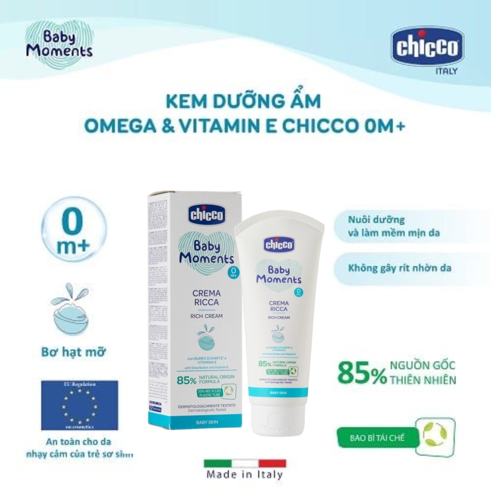 Kem dưỡng ẩm chứa Omega và vitamin E Chicco 100ml