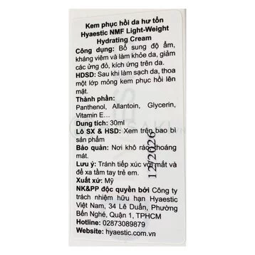 Kem dưỡng Hyaestic hỗ trợ phục hồi da hư tổn 30ml