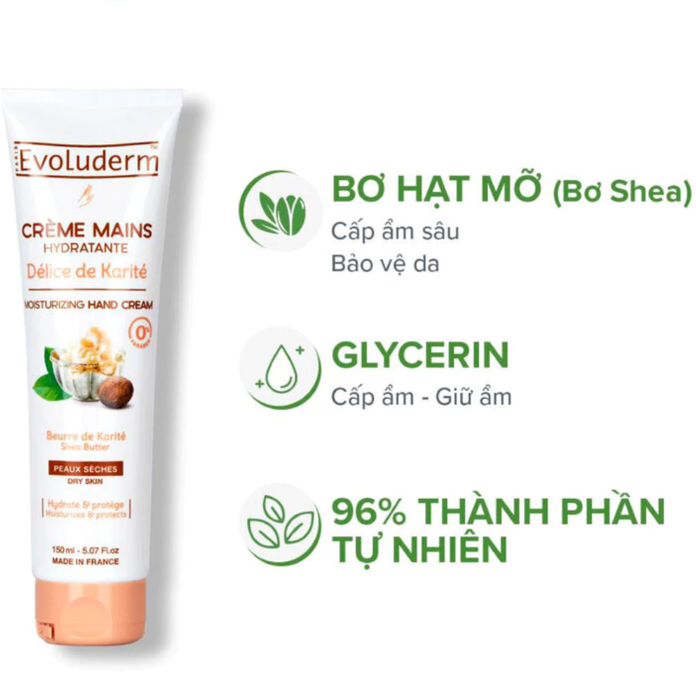 Kem dưỡng tay Evoluderm chiết xuất bơ hạt mỡ dưỡng ẩm sâu 150ml