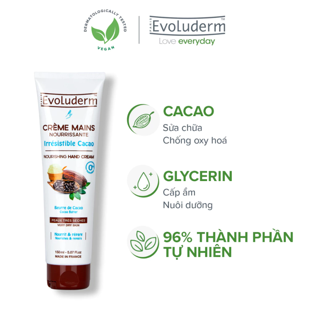 Kem dưỡng tay Evoluderm tinh chất cacao cho da rất khô 150ml