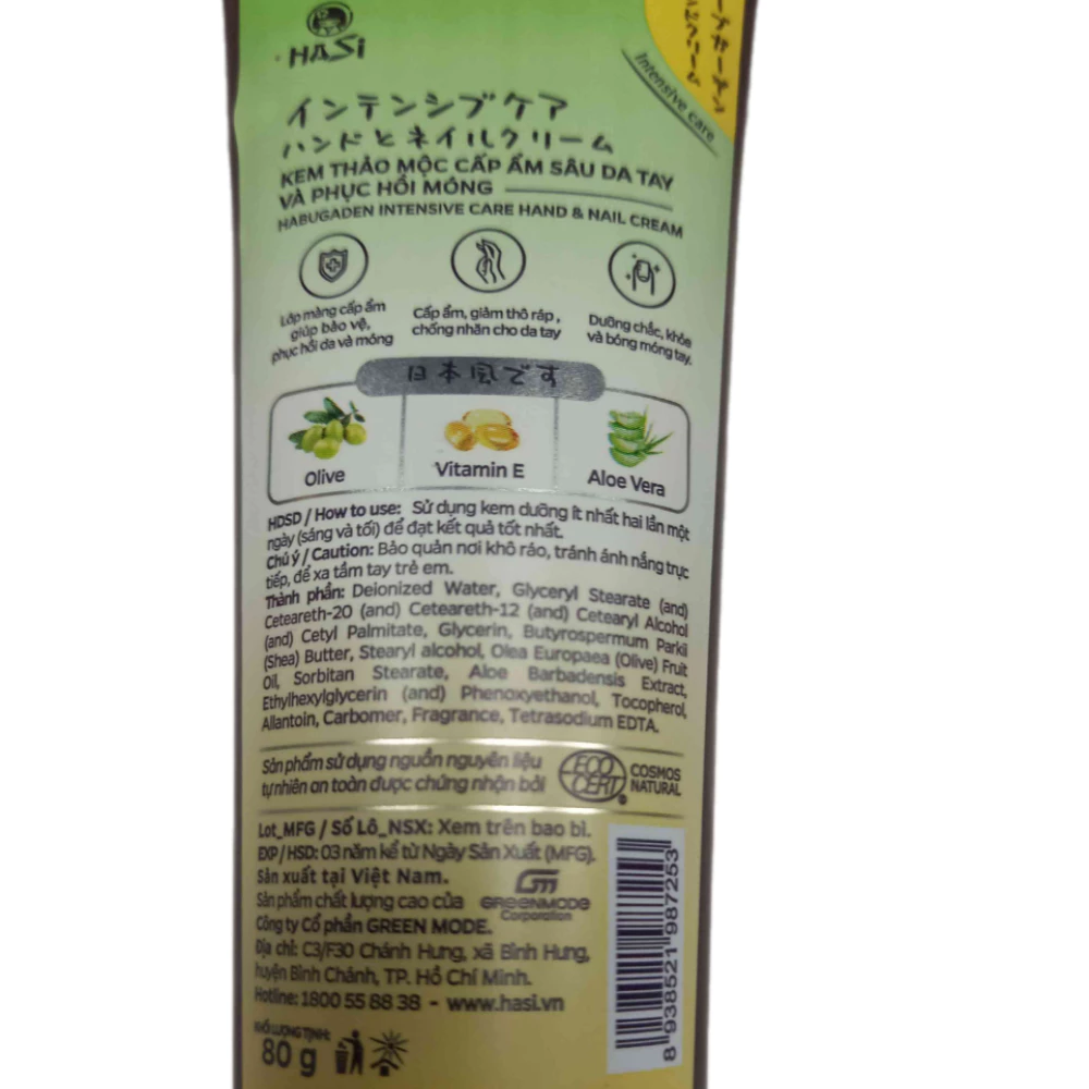 Kem dưỡng tay Hasi thảo mộc cấp ẩm & phục hồi móng 80g
