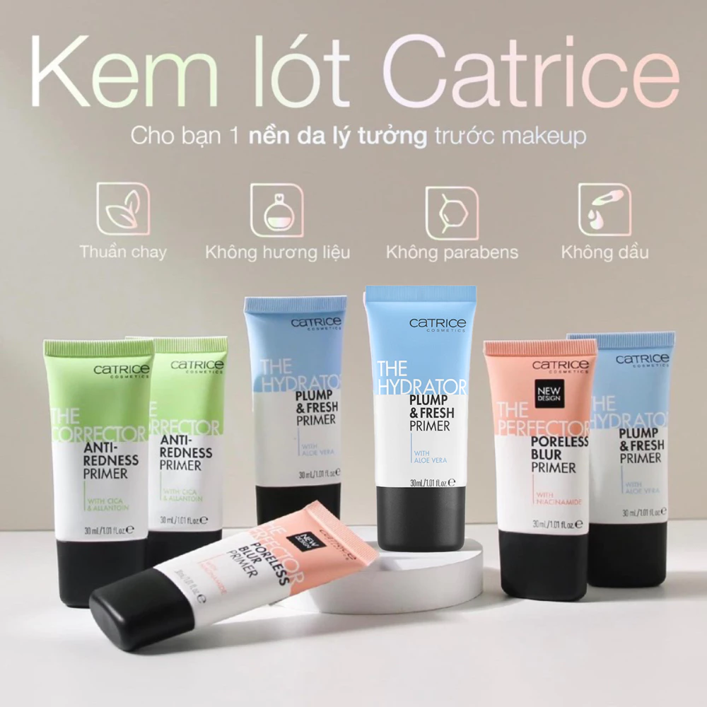 Kem lót Catrice - hỗ trợ làm đều màu, mịn màng da/hiệu chỉnh sắc da cho da mụn/dưỡng ẩm tươi mát, căng bóng da 30ml