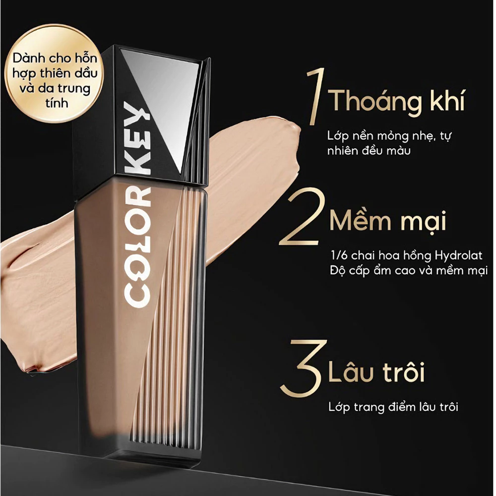 Kem nền Colorkey dạng lỏng lâu trôi W2/W1/C1 cho tông da tự nhiên/sáng ấm/sáng hồng 30g