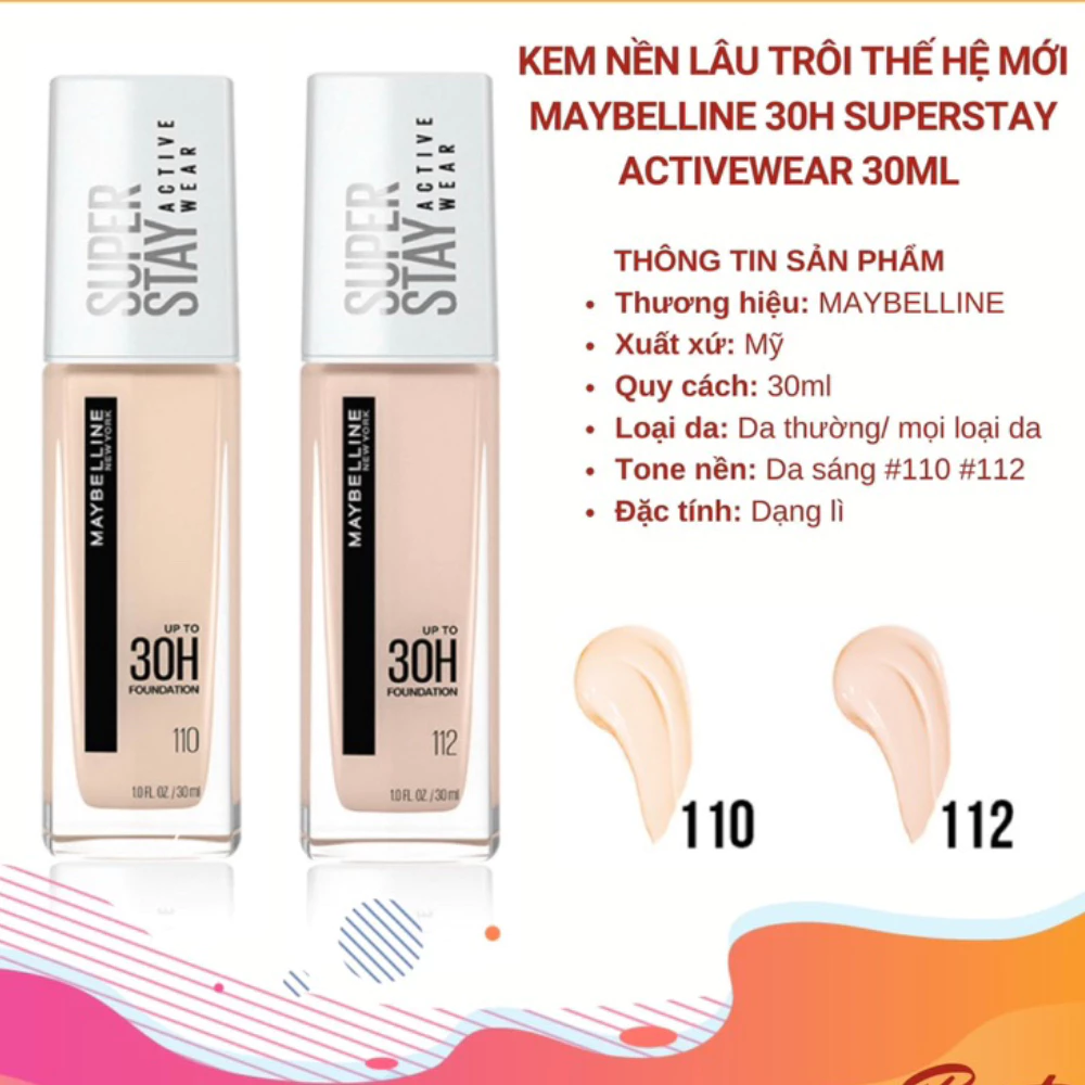 Kem nền Maybelline 30h lâu trôi che phủ cao - #110/#112 30ml