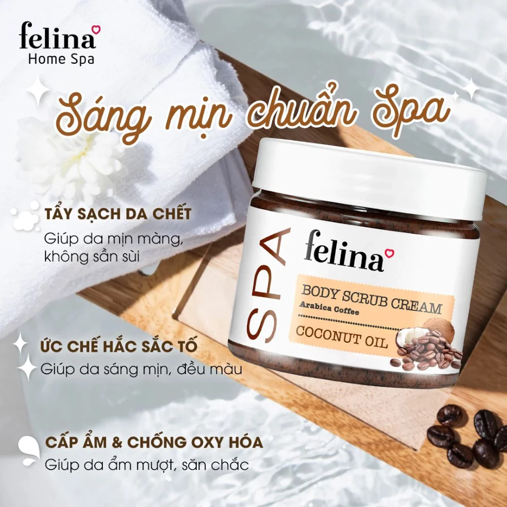 Kem tắm tẩy tế bào chết Felina cà phê & tinh dầu dừa 400g