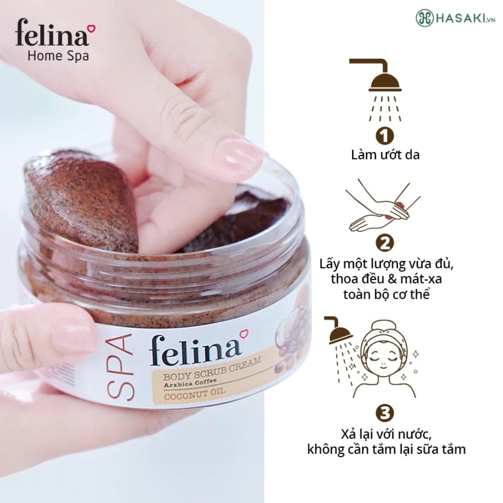 Kem tắm tẩy tế bào chết Felina cà phê & tinh dầu dừa 400g