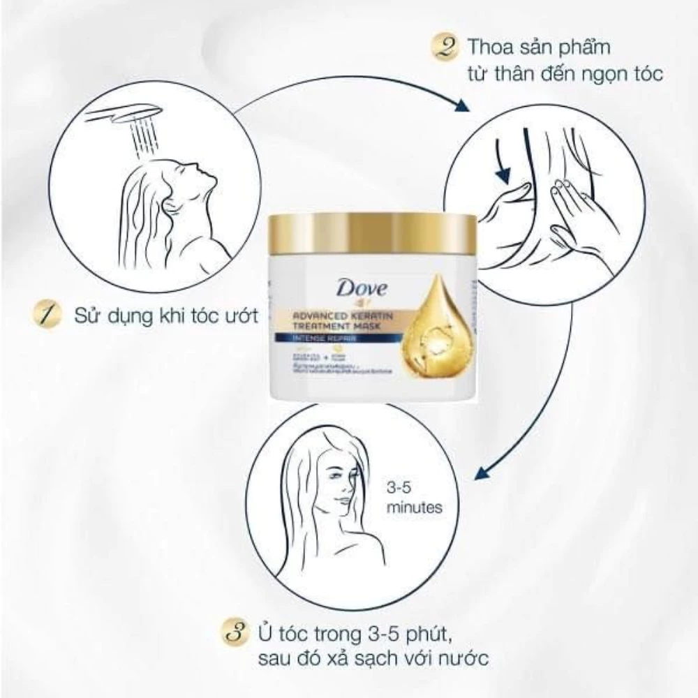 Kem ủ tóc Dove Keratin phục hồi hư tổn cao cấp 180ml