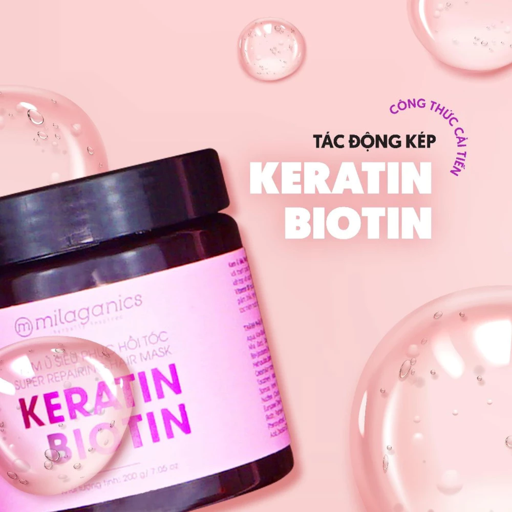 Kem ủ tóc Milaganics Keratin & Biotin phục hồi hư tổn 200g