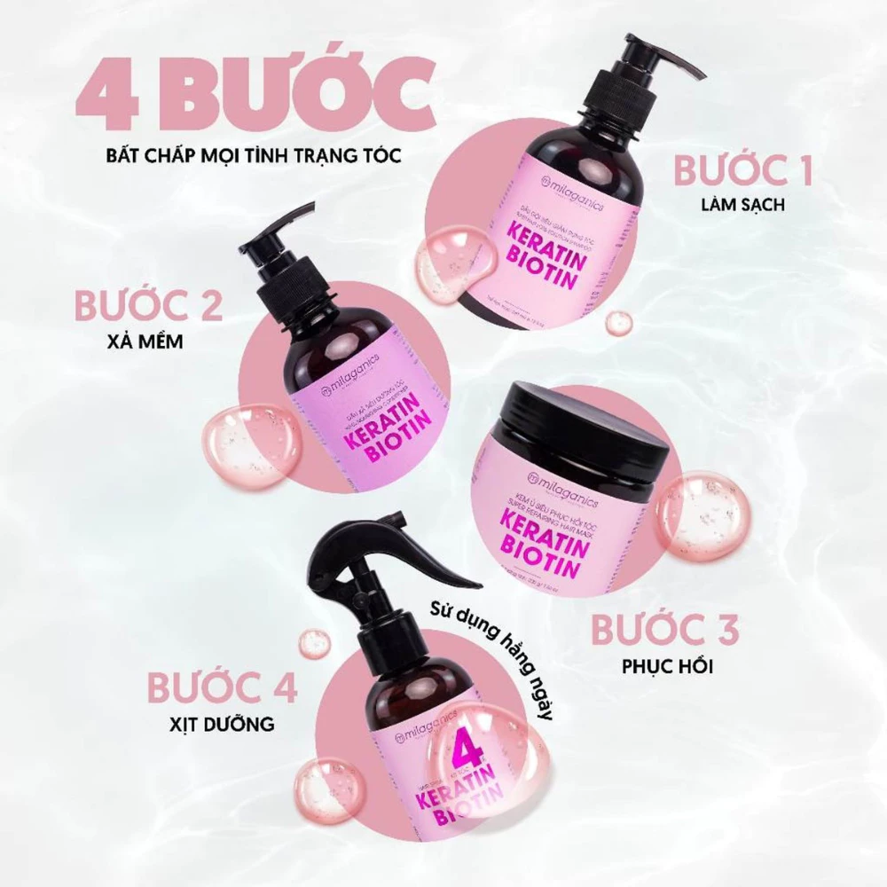 Kem ủ tóc Milaganics Keratin & Biotin phục hồi hư tổn 200g