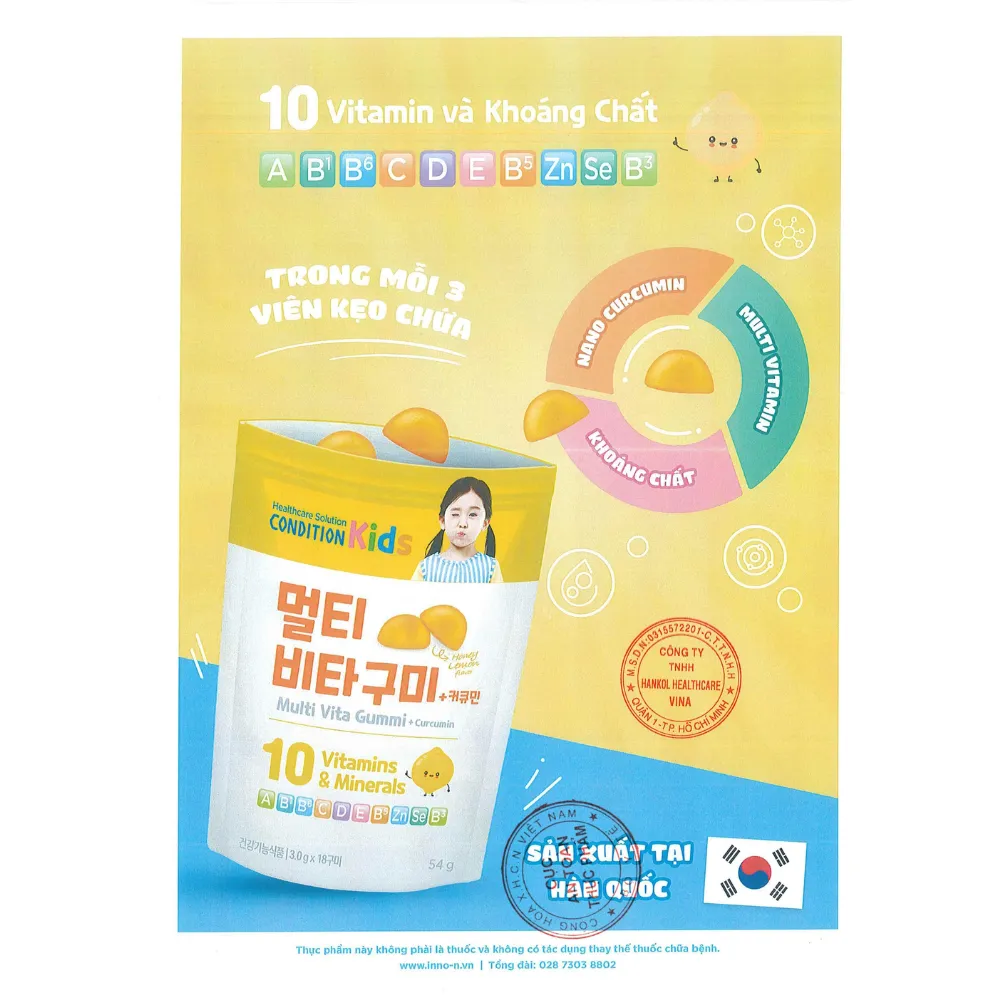 Kẹo dẻo dinh dưỡng Condiion Kids multi vita gummi + curcumin (Hộp 5 gói x 18 viên)