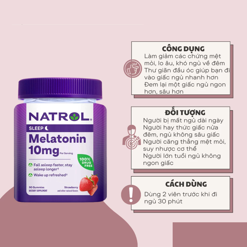 Kẹo dẻo hỗ trợ ngủ ngon Natrol Melatonin 10mg 90 viên