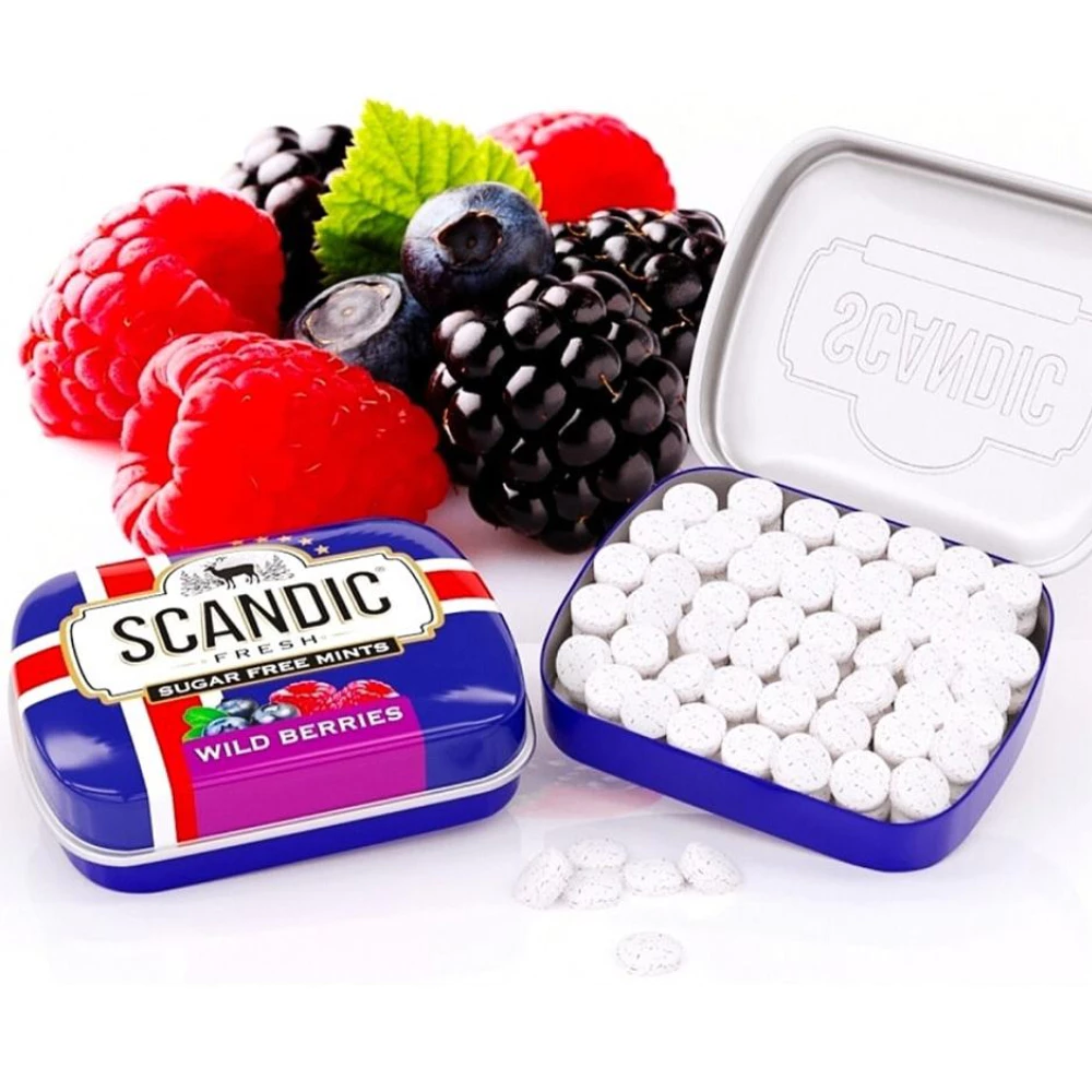 Kẹo ngậm không đường Nga Scandic vị Bạc Hà/Cam Quýt/Berries rừng hộp 14g