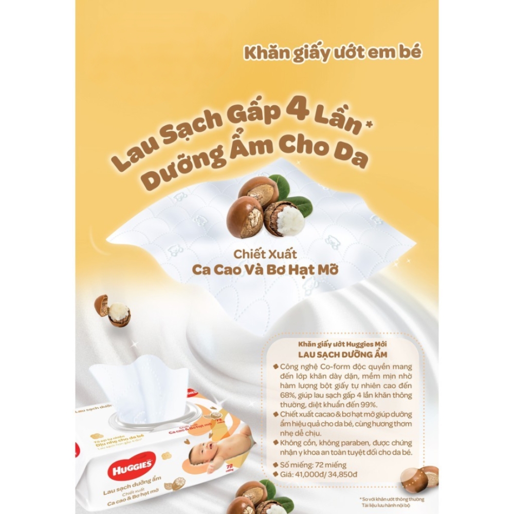 Khăn ướt Huggies Nourishing Clean không mùi gói 72 miếng