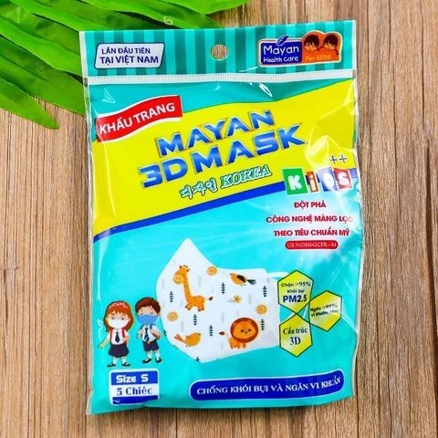 Khấu trang Mayan 3D Pm2.5 kids++ 5 cái (màu ngẫu nhiên)