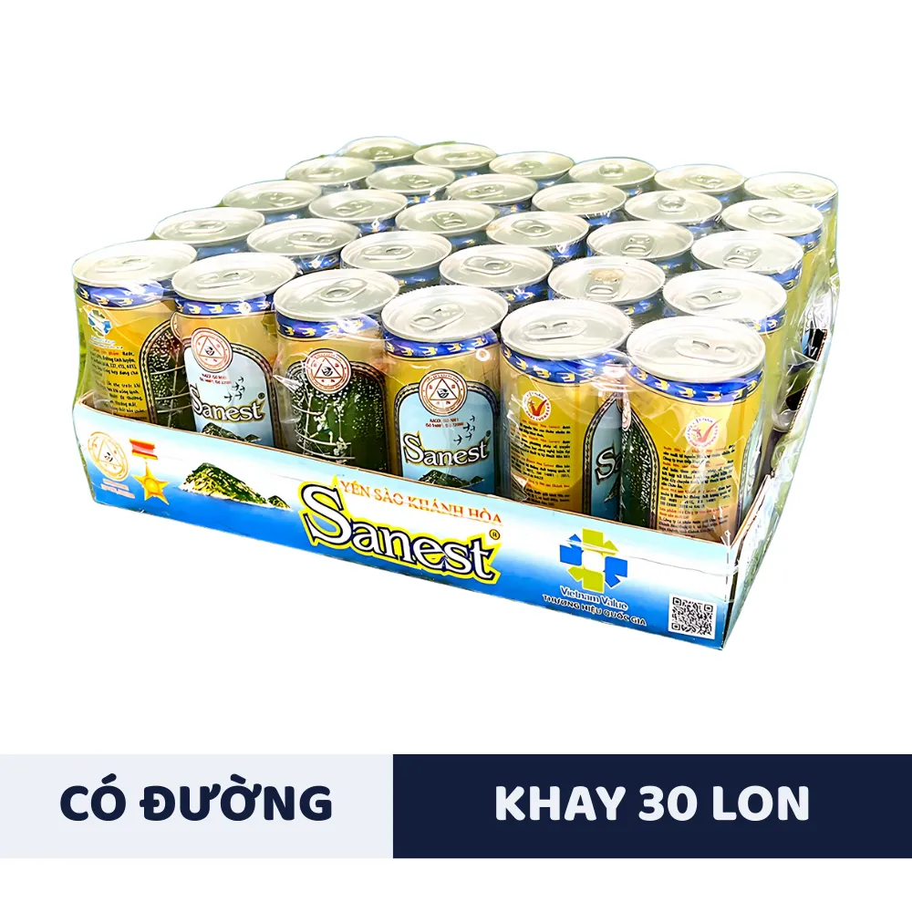 Khay 30 lon nước yến sào Khánh Hoà Sanest có đường 190ml