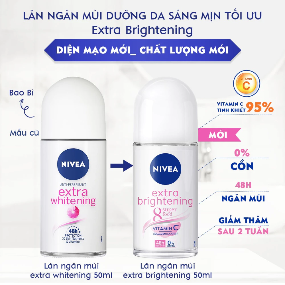 Lăn khử mùi Nivea Extra Brightening sáng mịn tối ưu 50ml