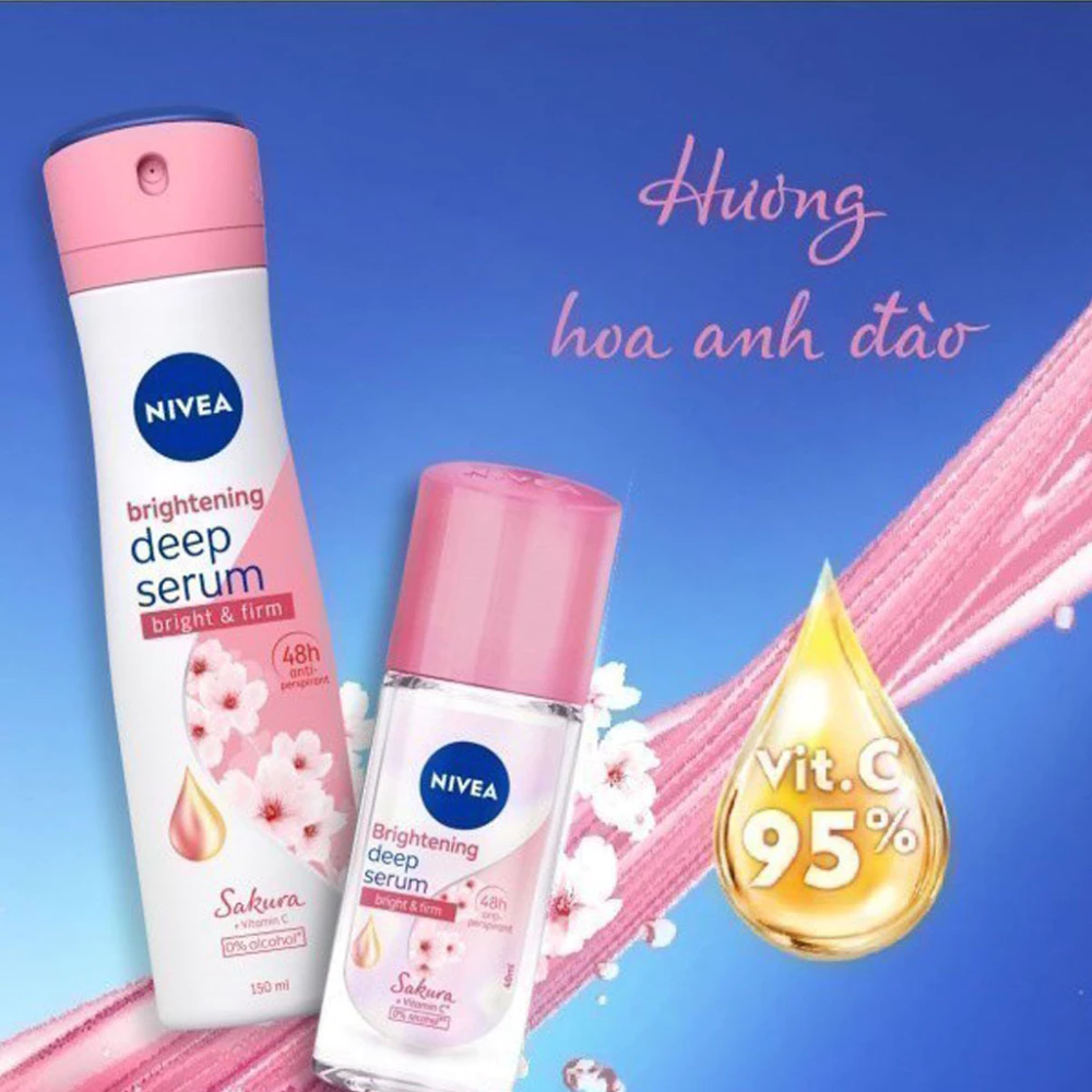 Lăn khử mùi Nivea Serum sáng mịn hương hoa hồng/Sakura 40ml