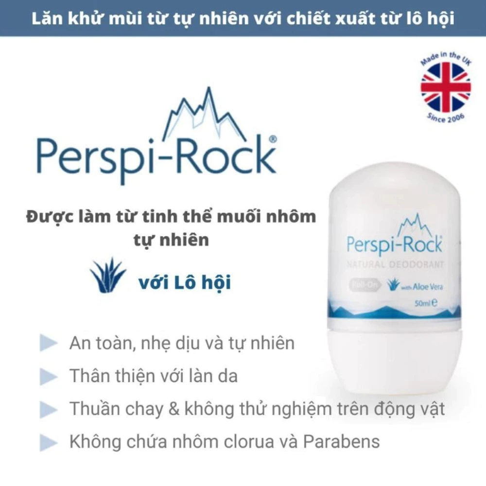 Lăn khử mùi Perspi-Rock tự nhiên chiết xuất lô hội 50ml